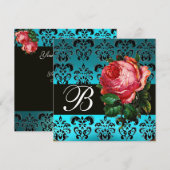 BLAUWE PINKROSE BLAUWE DAMASKMONOGRAM KAART (Voorkant / Achterkant)