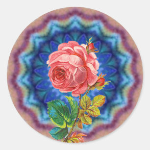 BLAUWE PINKROSE IN BLAUWE PSYCHEDELIC CIRCLS RONDE STICKER