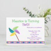 Blauwe pinwieluitnodiging kaart (Staand voorkant)