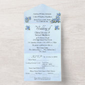 Blauwe Pioen op Blauw All In One Uitnodiging (Binnen)