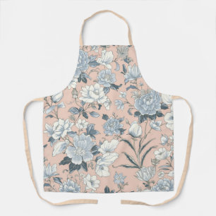Blauwe Pioen Roze Botanische Vintage Bloemen Schort