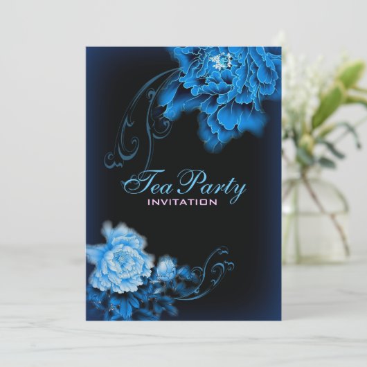  blauwe pioen voorjaar bloemen Bruids Tea Party Kaart (Staand voorkant)