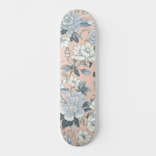 Blauwe Pioenrozen Perzik Botanische Vintage Bloeme Skateboard