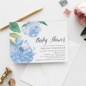 Blauwe Pioenrozen | Uitnodiging voor Baby Shower