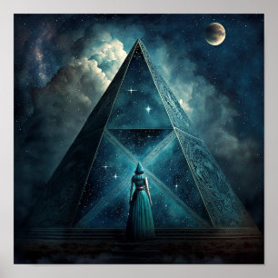 Blauwe piramide Surreal Visionary Art Poster