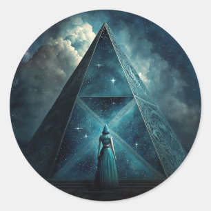 Blauwe piramide Surreal Visionary Art Ronde Sticker