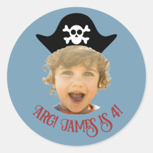 Blauwe Piratenhoed Foto Sticker met Naam en Leefti