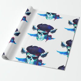 Blauwe piratenschedel cadeaupapier