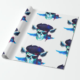 Blauwe piratenschedel cadeaupapier