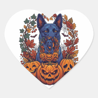 Blauwe Pitbull Halloween Pompoenen Herfstbladeren  Hart Sticker