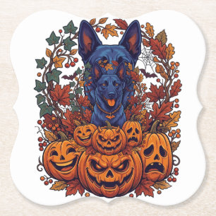 Blauwe Pitbull Halloween Pompoenen Herfstbladeren Kartonnen Onderzetters