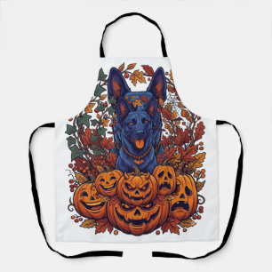 Blauwe Pitbull Halloween Pompoenen Herfstbladeren  Schort