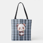 Blauwe Plaid Panda Draagtas (Achterkant)