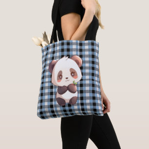 Blauwe Plaid Panda Draagtas