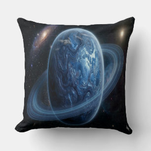 Blauwe Planeet met Blauwe Ringen Kussen