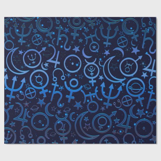 Blauwe planetaire symbolen Mystical Universe Plane Cadeaupapier (Vlak)