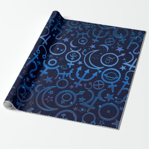 Blauwe planetaire symbolen Mystical Universe Plane Cadeaupapier