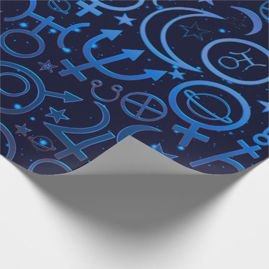 Blauwe planetaire symbolen Mystical Universe Plane Cadeaupapier (Hoek)