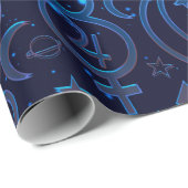 Blauwe planetaire symbolen Mystical Universe Plane Cadeaupapier (Rol Hoek)
