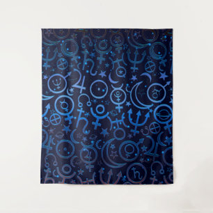 Blauwe planetaire symbolen Mystical Universe Plane Wandkleed