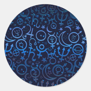 Blauwe planetaire symbolen mystiek heelal planeten ronde sticker