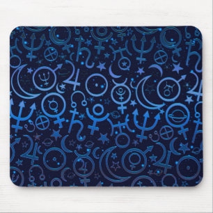 Blauwe planetaire symbolen mystiek universum plane muismat