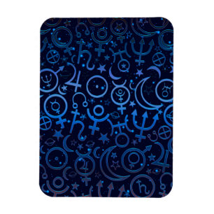 Blauwe planetaire symbolen mystieke universum plan magneet