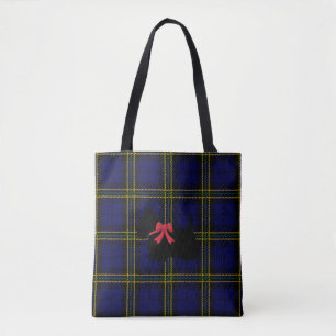 Blauwe pleister met Scottish Terrier met rode boog Draagtas