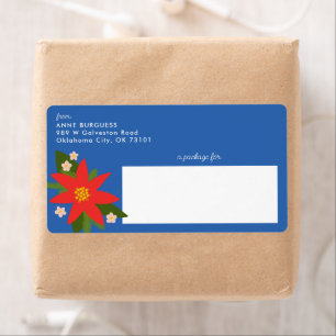 Blauwe Poinsettia Kerstvakantie Verzendlabel