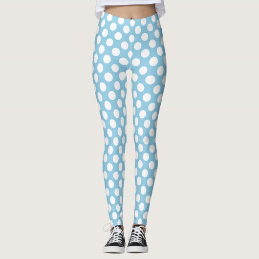 Blauwe pokadots, poolvlek, Stippen, gedopt Leggings (Voorkant)
