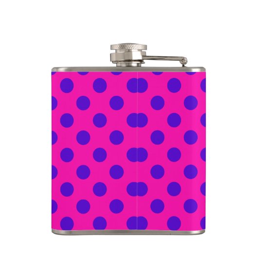 Blauwe pokstippen op fuchsia heupfles (Achterkant)