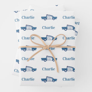 Blauwe Politieagent Verjaardagsfeestje Custom Inpakpapier Vel