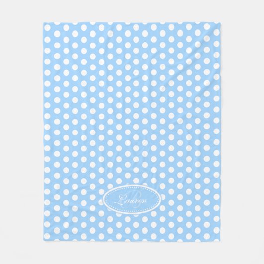 Blauwe polka dot aangepaste naam bord deken (Voorkant)