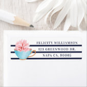 Blauwe Polka Dot Teacup Bloemen en Strepen Etiket (Insitu)