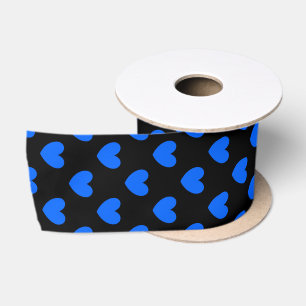Blauwe polka harten in zwart lint