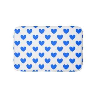 Blauwe polka harten wit badmat