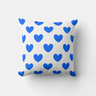 Blauwe polka harten wit kussen