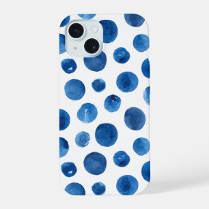 Blauwe polka stippen. Aquarel marineblauwe nautisc iPhone 15 Hoesje