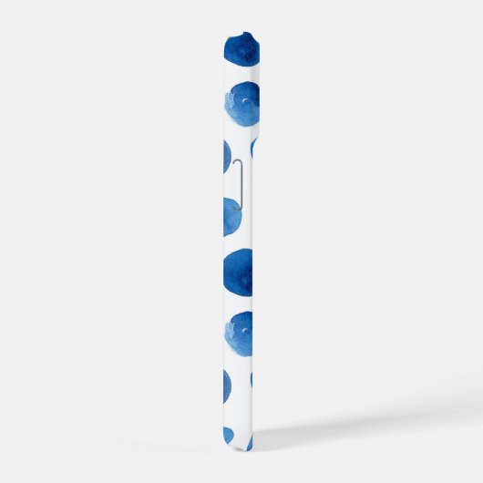 Blauwe polka stippen. Waterverf zeemijppatroon iPhone 15 Hoesje (Rechterkant)