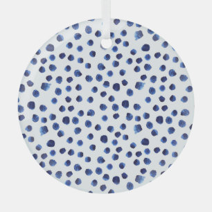 Blauwe Polka: Waterverf Dot Naadloos. Glas Ornament