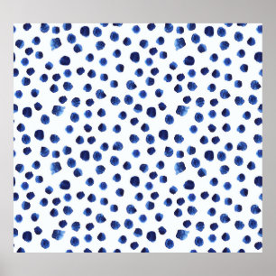 Blauwe Polka: Waterverf Dot Naadloos. Poster
