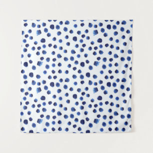 Blauwe Polka: Waterverf Dot Naadloos. Wandkleed