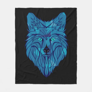 Blauwe Poly Wolfskop Fleece Deken
