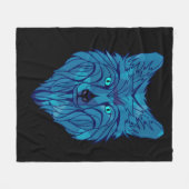 Blauwe Poly Wolfskop Fleece Deken (Voorkant (Horizontaal))