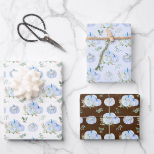 Blauwe Pompoen Bloemen Inpakpapier Vel