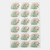 Blauwe pompoen bloemenherfst waterverf elegant roz theedoek (Verticaal)