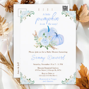 Blauwe Pompoen Bloemige Baby Shower Briefkaart