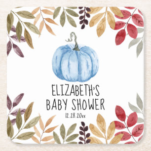 Blauwe pompoen Herfst Baby shower Vierkante Kartonnen Onderzetter