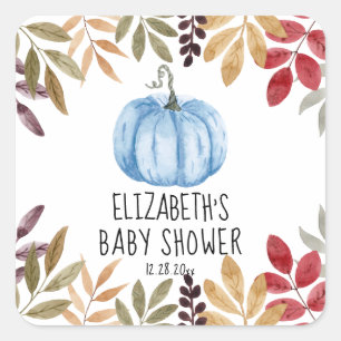 Blauwe pompoen Herfst Baby shower Vierkante Sticker