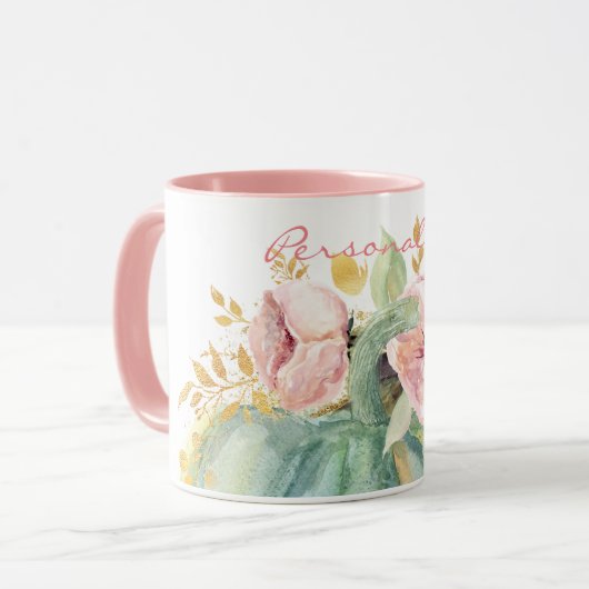 Blauwe pompoen herfst waterverf elegante herfst mok (Voorkant links)